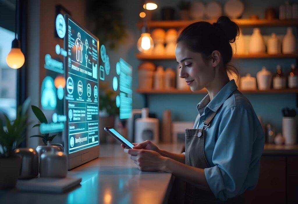  a woman using a futuristic interface